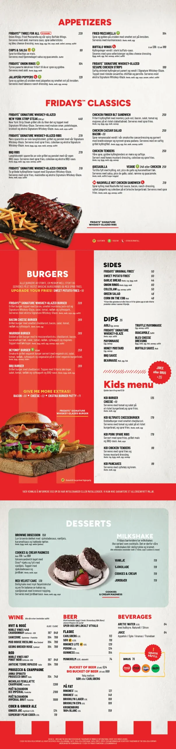 TGI Fridays Celebration menu Bergen City